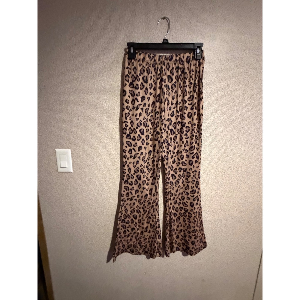 Womens Leopard Print‎ Flare Pants Elastic Waist Animal Pattern Wide Leg Brown S
